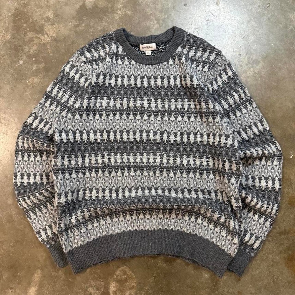 Goodfellow & Co Mens Gray White Geometric Fair Isle Knit Sweater Size L Tall
